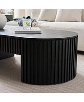 Mid-Century Modern Oval Wood Coffee Table with Drawer
