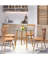 Gymax Leisure Coffee Table Round Glass Dining Table w/ Metal Legs Kitchen Living Room