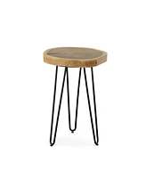 Iron and Solid Wood End Table – Round Accent with Industrial Charm Durability