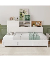 Gymax Twin Size Daybed w/ 3 Drawers Wooden Sofa Bed Frame w/ Storage Shelves