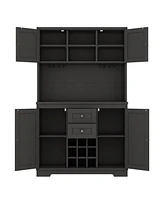 Black Farmhouse Coffee/Wine Bar Cabinet with Storage