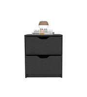 Two Drawer Faux Wood Nightstand for Bedroom Storage and Bedside Table