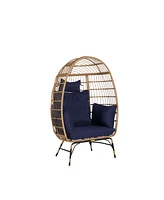 Oversized Wicker Egg Chair w/ Cushion & Pillow