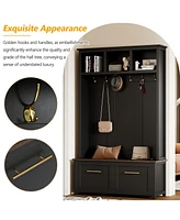 4-in-1 Hall Tree: Hooks, Storage Bench, 76.6"H
