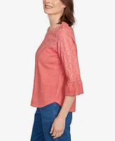 Alfred Dunner Petite El Paso Diamond Textured Spliced Bell Sleeve Top