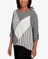 Alfred Dunner Petite Santa Barbara Diagonal Spliced Stripe Top