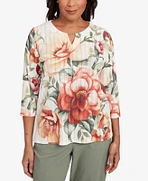 Alfred Dunner Petite Copper Canyon Dramatic Floral Split Beaded Top