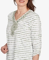 Alfred Dunner Petite Copper Canyon Textured Medallion Neckline Top