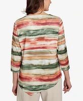 Alfred Dunner Petite Copper Canyon Watercolor Stripe Crew Neck Top