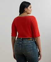Lauren Ralph Plus Stretch Cotton Boatneck Top