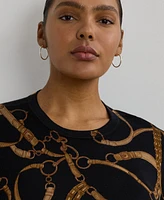 Lauren Ralph Plus Belting-Print Cotton-Blend Sweater