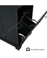 Fluted Kitchen Island Cart: Trash Storage, Power, Drawers