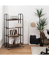 Folding Kitchen Utility Serving Island Cart with Storage Shelves