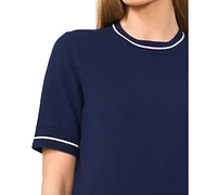 CeCe Women's Cotton Contrast-Stripe Short-Sleeve Sweater