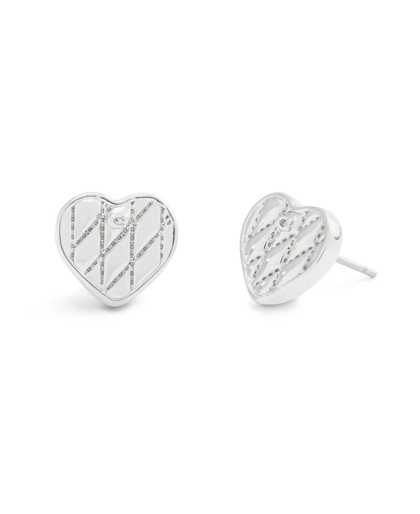 Coach Signature Quilted Heart Bag Stud Earrings