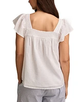 Lucky Brand Women's Cotton Smocked Square-Neck Peasant Top