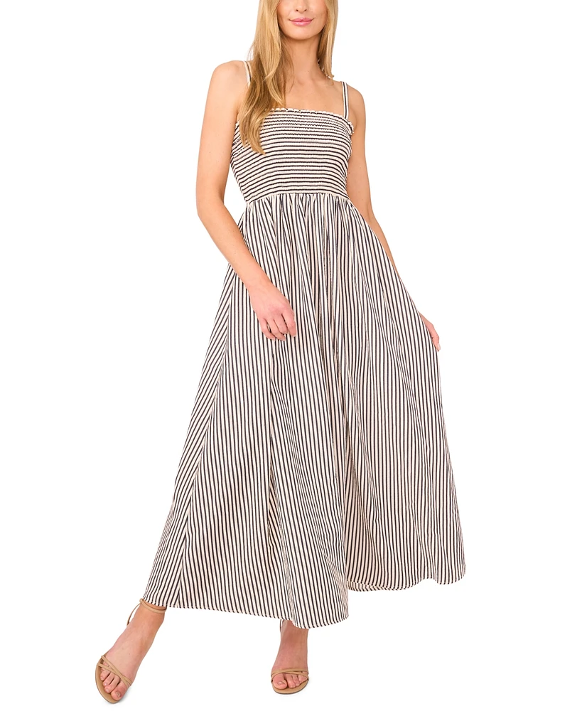 CeCe Women's Smocked Tie Strap Maxi Dress