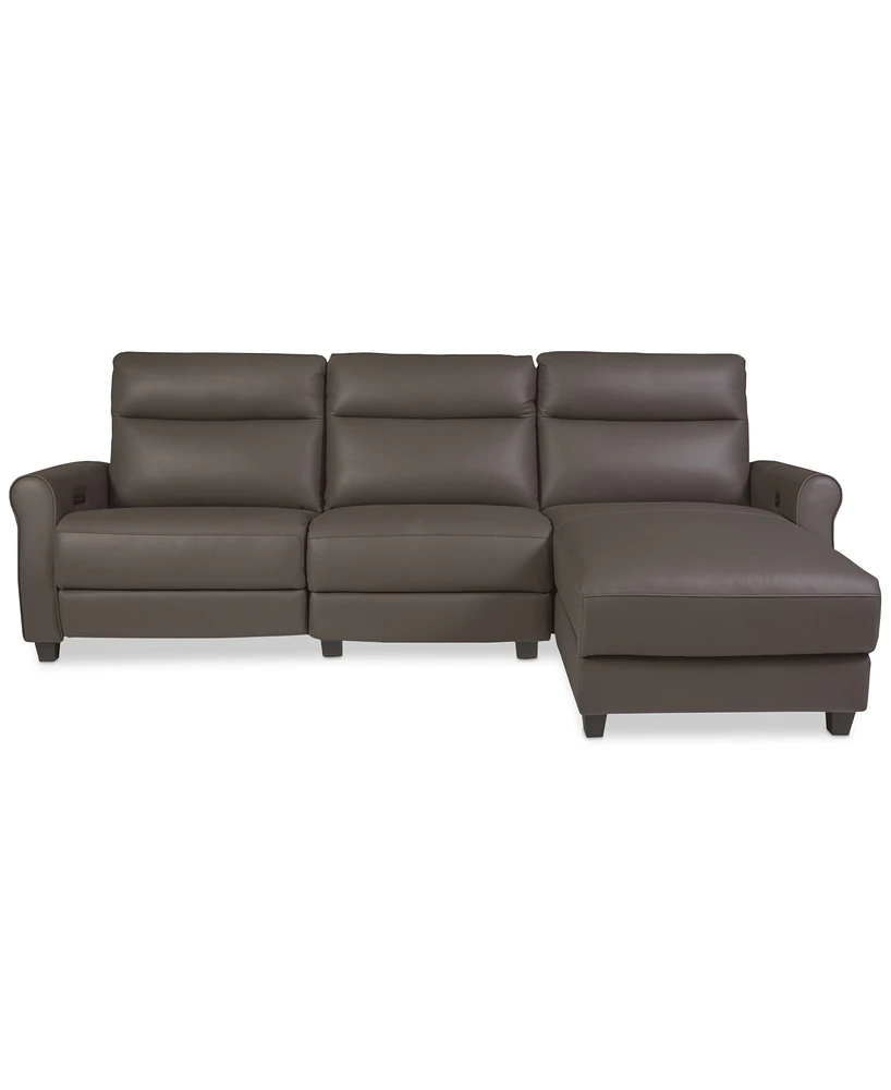 Thandler 3-Pc. Leather Chaise Sectional with 1 Drop Down Table, Exclusively at Macy's
