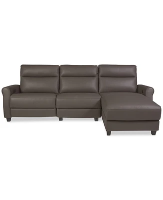 Thandler 3-Pc. Leather Chaise Sectional with 1 Drop Down Table, Exclusively at Macy's