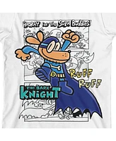 Dog Man Boys Hand-Drawn Bark Knight & Logo Youth White Crew Neck Short Sleeve T-shirt-xl