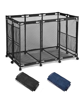 Yescom 10 Wheels Rolling Mesh Pool Storage Bin With Blue Mesh Cover Net Replacement Combo