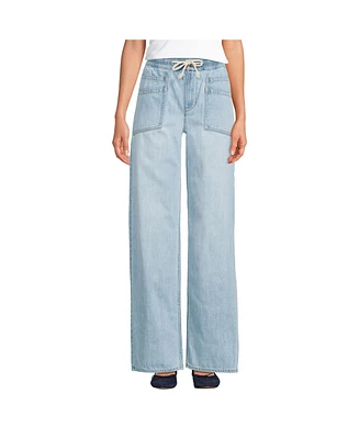 Lands' End Women's Lightweight Denim High Rise Relaxed Straight Pull On Pocket Jeans