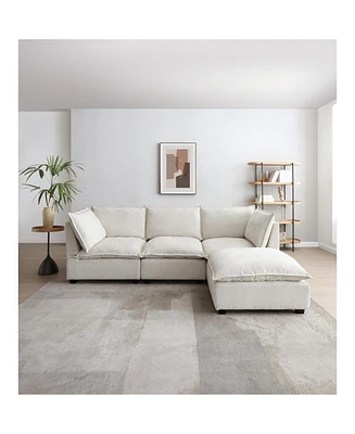 Modern Sectional Sofa,L-Shape Linen Fabric Corner Couch Set with Convertible Ottoman for Living Room, Apartment, Office,Beige,3 Colors