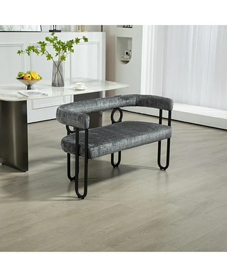 Modern Loveseat 2 Seater Sofa Chenille Fabric Couch with Arms and Metal Legs for Living Room, Home Office, Studio (Gray Chenille)