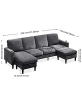 Chenille Sectional Sofa, U Shaped Sofa Couch with High Density Memory Foam, 4 Seat Comfy Modular Sofa Couch for Living Room, Modern U Shaped Sectional