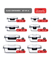 16 Airtight Leakproof Borosilicate Glass Food Storage Containers with Lids