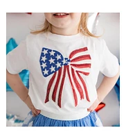 Sweet Wink Baby Girls Patriotic Sequin Bow Patch Short Sleeve T-Shirt