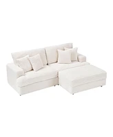 82 inches white corduroy sofa, storage feet +4 throw pillows, create a living room, office fashion new darling!