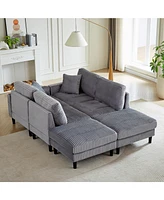 122.5" Oversized U-Shaped Sofa, Corduroy Fabric Sectional with Pillows & Ottomans, Grey