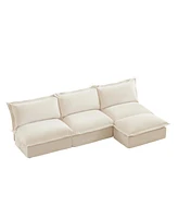Armless Modular Sectional: Cream Chenille, Reversible Ottoman, Free Combination