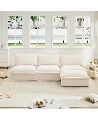 Armless Modular Sectional: Cream Chenille, Reversible Ottoman, Free Combination