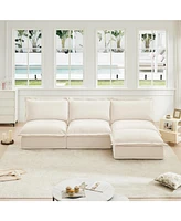 Armless Modular Sectional: Cream Chenille, Reversible Ottoman, Free Combination
