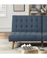 Navy Color Modern Convertible Sofa 1 Piece Set Couch Polyfiber Plush Tufted Cushion Sofa Wooden Legs