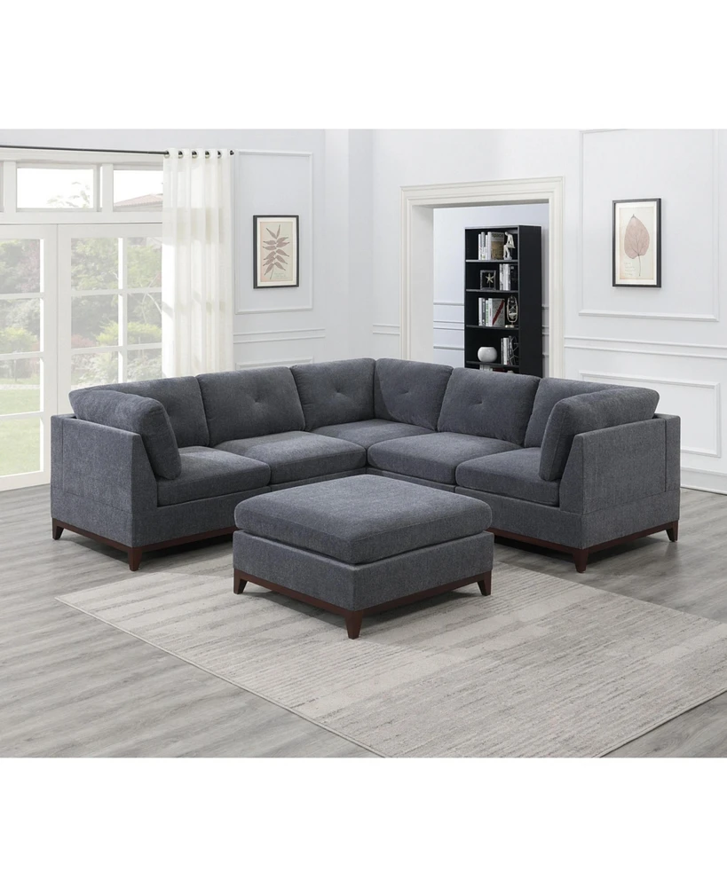 6-piece Chenille Modular Sectional with Ottoman