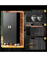 Veripco Garage Storage Cabinets with Locking Doors and 4 Adjustable Shelves, Metal Storage Cabinets with Wheels for Garage, Office, Kitchen, Laundry&U