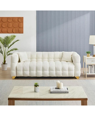 80 inches long, 21.7 inches deep, American body structure, technology fabric sofa, 3 seats waterproof and stain-proof, Beige anti-cat paw sofa