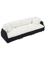 95.3 inches velvet black and white two throw pillows, spacious and comfortable 3 seat sofa, suitable for modern living room. black and white