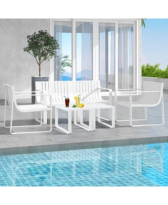 Weather-resistant Plastic 2-Person Bench with Curved Backrest