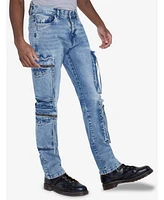 Raw X Men's All Over Zipper Cargo Pocket Straight Fit Fashion Jeans