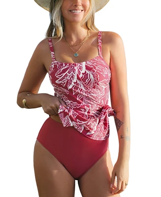 Cupshe Women's Square Neck Adjustable Straps Surplice Side Tie Tankini Sets