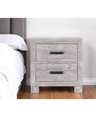 2-Drawer Distressed Nightstand – Rustic Bedside Table with Storage