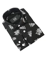 Elie Balleh Big Boys Black White Floral Print Button-Down Slim Fit Shirt