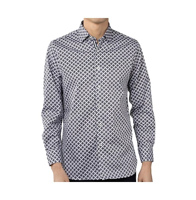 Luchiano Visconti Men's Navy and White Floral Shirt