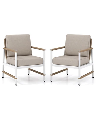 2 Packs Patio Aluminum Sofa with Wicker Backrest and Armrests