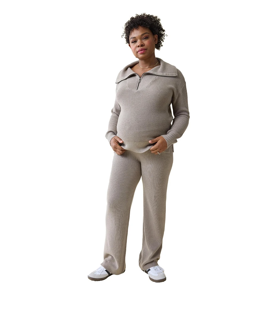 Ingrid + Isabel Maternity Cozy Sweater Pant Taupe Xl