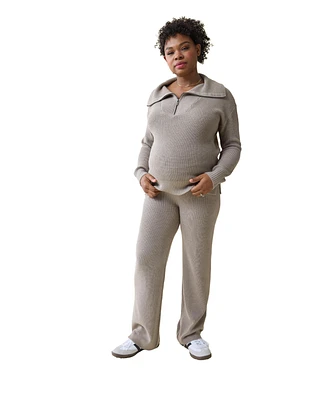 Ingrid + Isabel Maternity Cozy Sweater Pant Taupe Xl